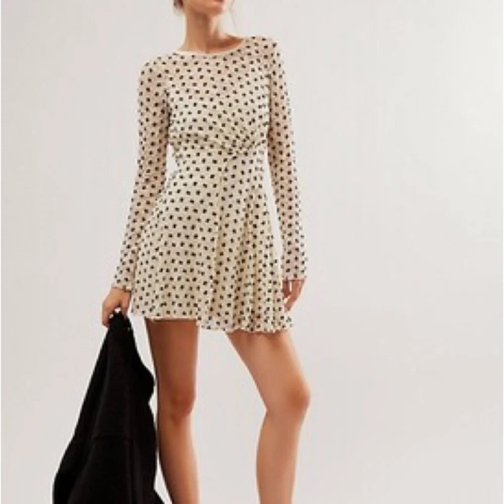 Free People Sheer Delight Polka Dots Bow Mesh Open Back Black Cream Mini size S